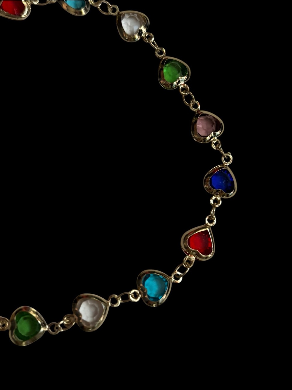 Heart Link Multicolor Glass Pendant Necklace - 7.5 in